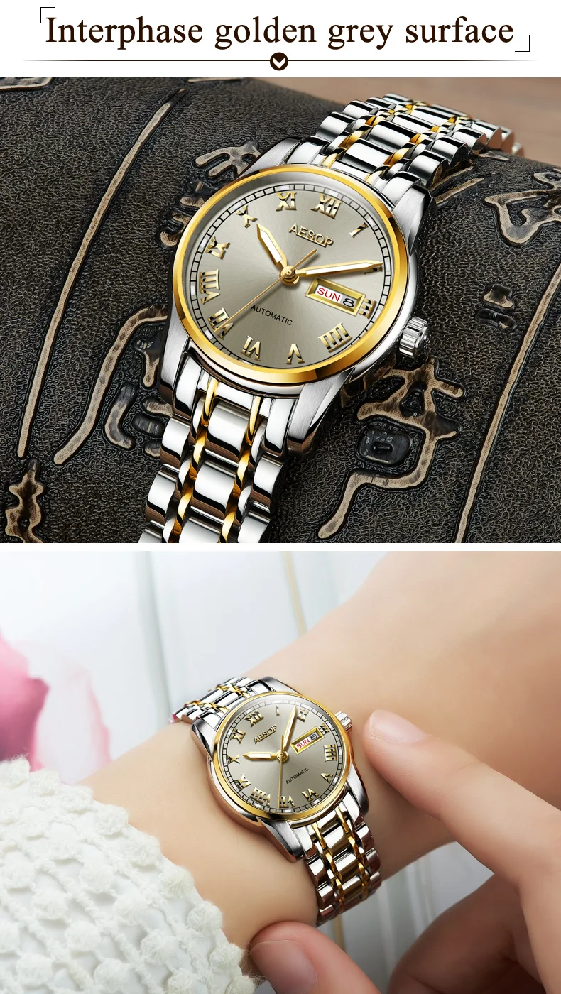 AESOP Gold luxury Watch Women Japan Movement Mechanical Automatic watch Ladies Stainless steel Golden Female Clock Women