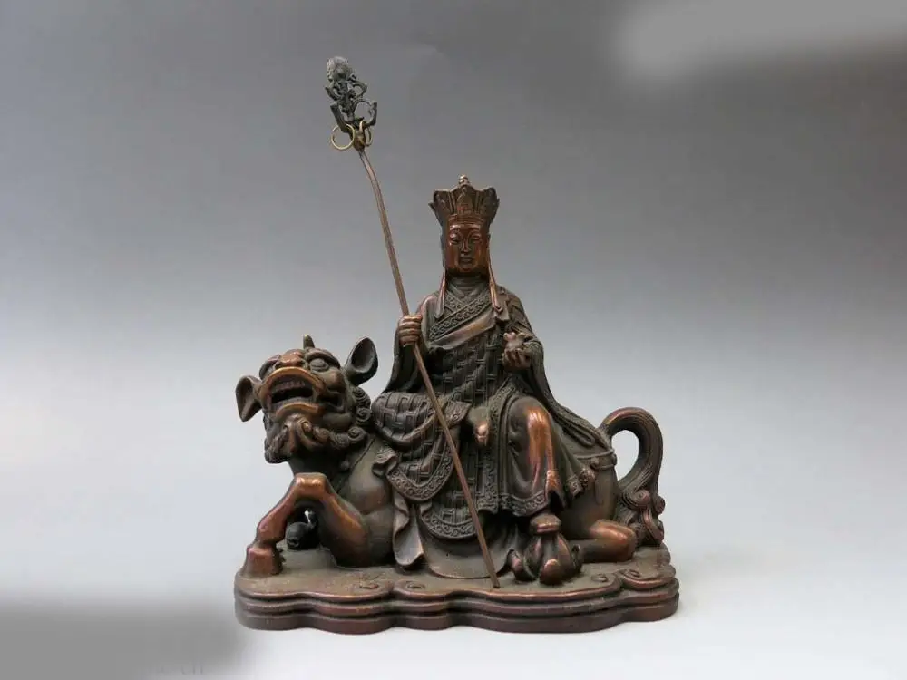 

DS China bronze sculpture carved copper buddhism Foo Dogs Lion Ksitigarbha Statue