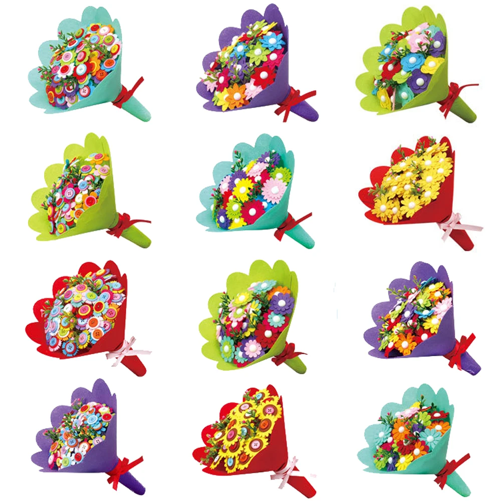low cost  Kids Creative DIY Art Craft Hand Flower Bouquets Handmade Set Toys for Children DIY Button Flowers 
