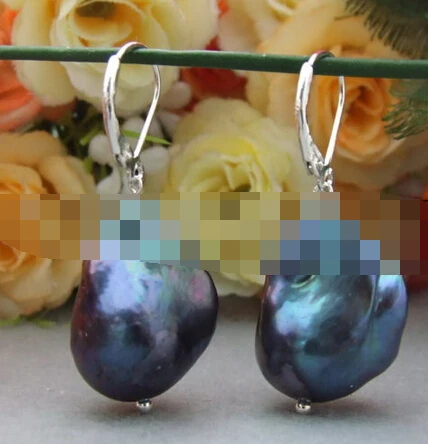 

ry00674 Black Rebron Keshi Pearl Earrings Silver
