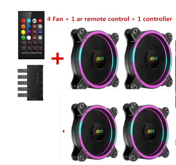 AIGO JESM J3 PC чехол для компьютера охлаждающий вентилятор RGB 120 мм низкий уровень шума высокий воздушный поток регулируемый цветной светодиодный вентилятор - Цвет лезвия: 4 Fan  IR controller