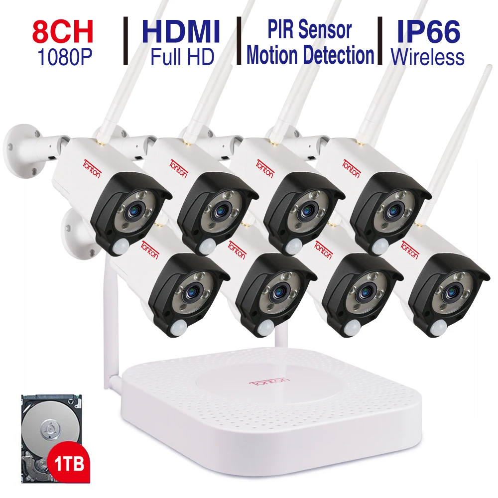  Tonton 8CH 1080P NVR Kits Audio Recording HD Home Security Wireless Outdoor IP Camera CCTV WIFI Vid