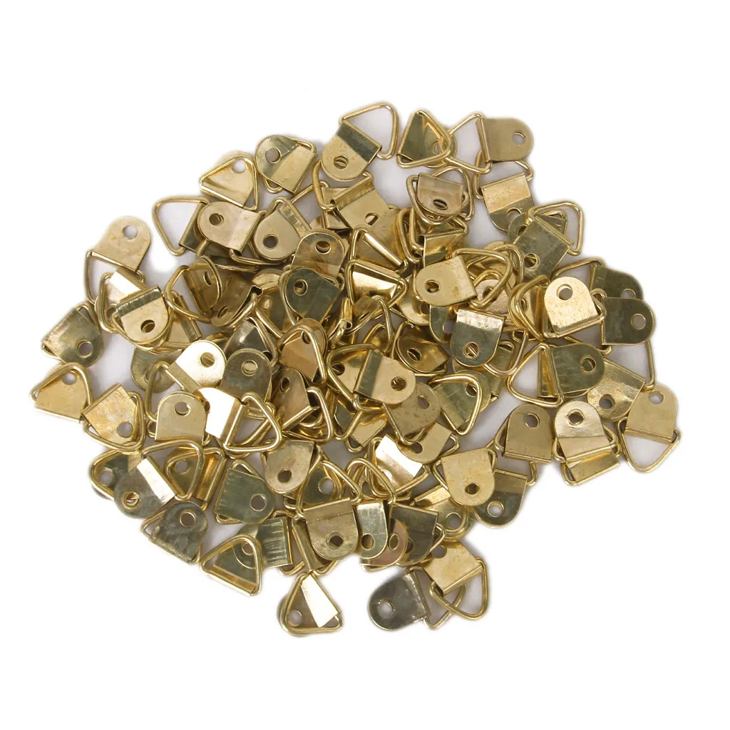 100pcs Golden Brass Triangle Photo Picture Frame Wall Mount Hook Hanger Ring 20x10mm Home Decor Gift Favor
