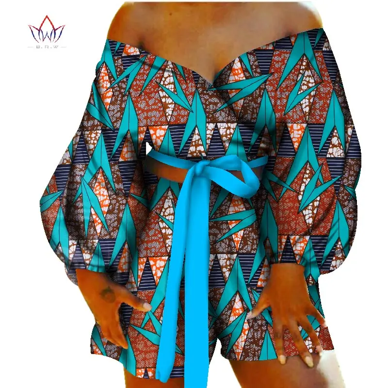 Женский сексуальный топ с галстуком-бабочкой и короткие штаны, комплекты, Bazin Riche, африканская одежда, 2 штуки, комплекты штанов, Дашики, Женская африканская одежда, WY088