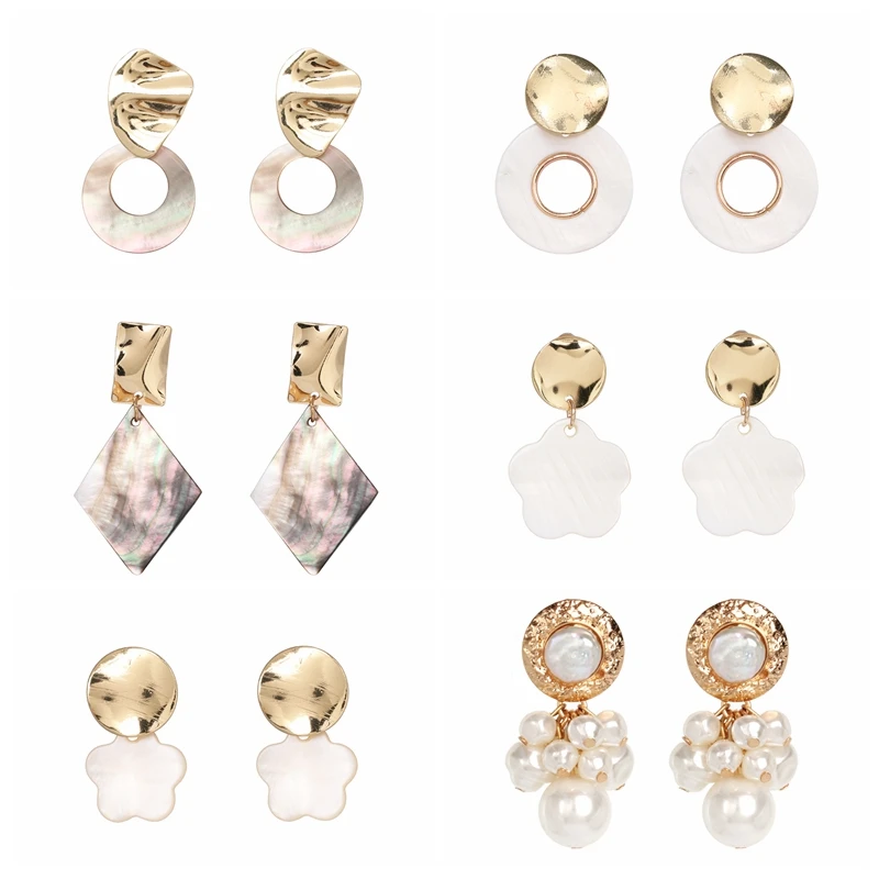 

Korean Simplicity Pearl Drop Earring Geometric Gold Color Metal Dangle Earring Za Wedding Statement Jewelry 2019 new