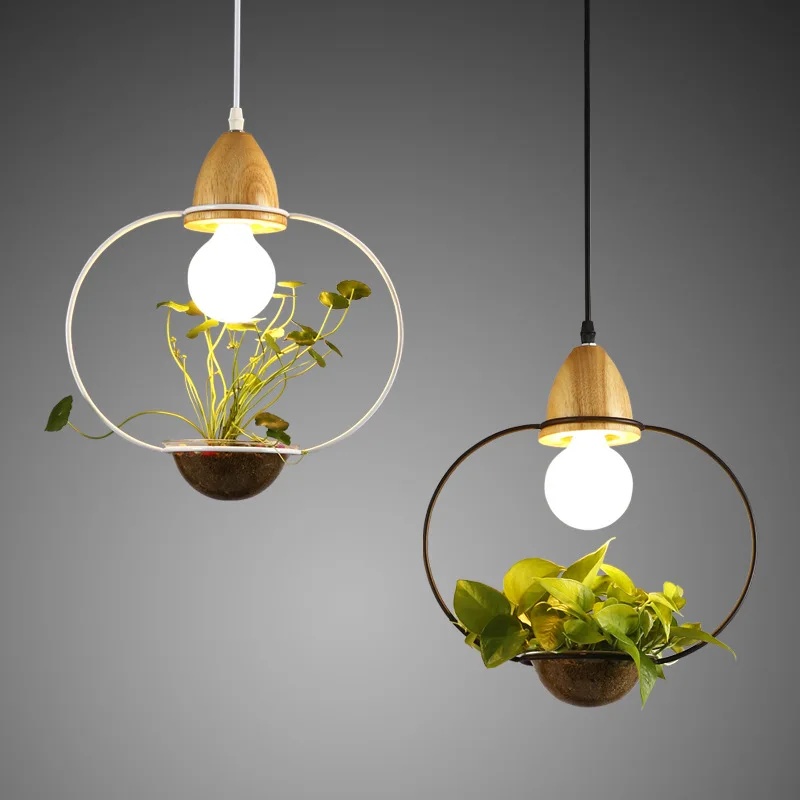 

Modern Sky Planter Pendant Light Wood+Iron Plant Pot Hanging Lamp Suspension Lighting Fixture for Restaurant Dining Room Kitchen