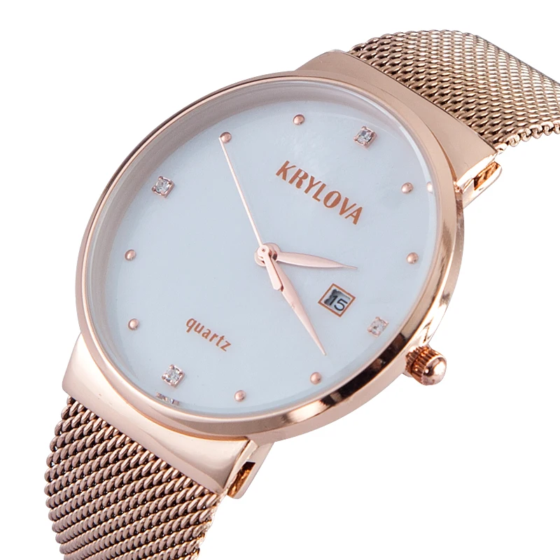 KRYLOVA Fashion Womens Watches Top Brand Luxury Quartz Watch Men Casual Slim Mesh Steel Waterproof Sport Watch Relogio Masculino