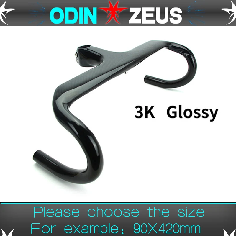 No logo 3K Gloss Новейший ультра-светильник OdinZeus, углеродный руль для шоссейного велосипеда, руль для гоночного велосипеда, интегрированный руль и стержень, углеродный руль - Цвет: No logo 3K Gloss