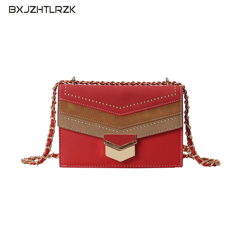 

2018 autumn and winter new style frosted chain small bag autumn and winter stitching casual simple retro small square bag female