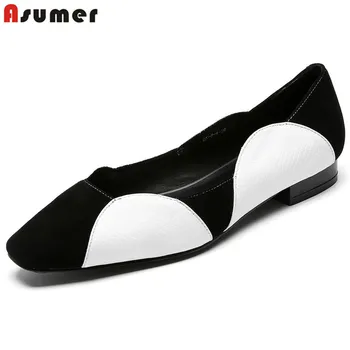 

ASUMER 2020 New arrival real leather women flats square toe spring summer Loafers womens flat shoes mixed color footwear