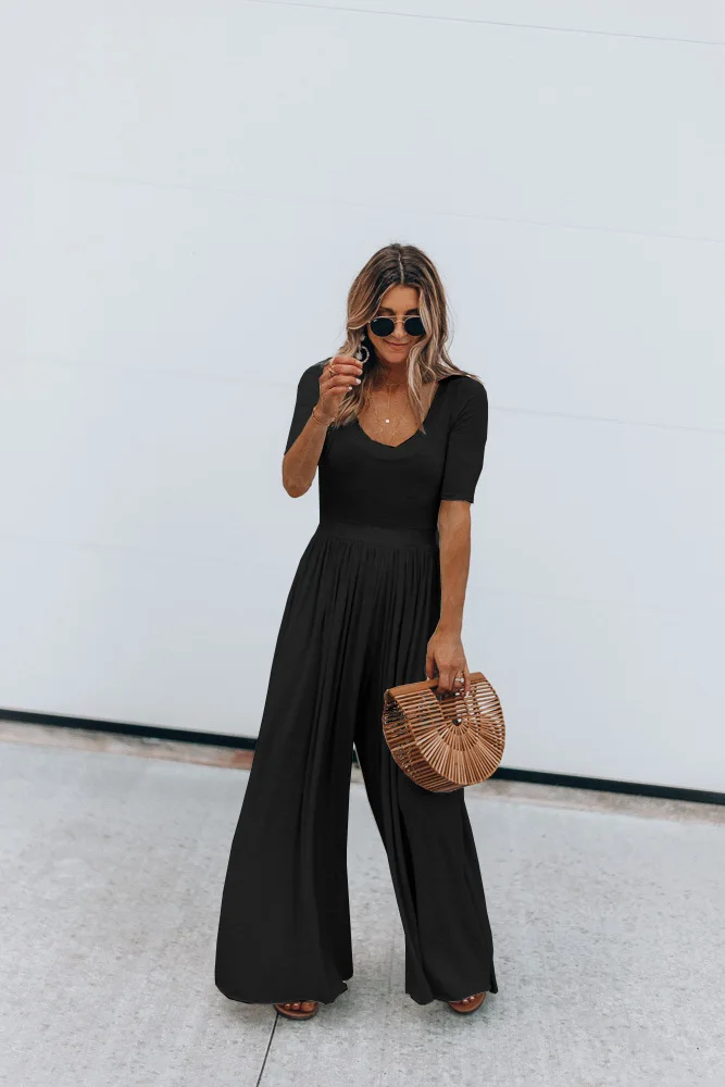 Women Jumpsuit Romper Short Sleeve Casual Playsuit Overalls Ladies Wide Leg Women Jumpsuit Romper Short Sleeve Casual Playsuit Overalls Ladies Wide Leg
