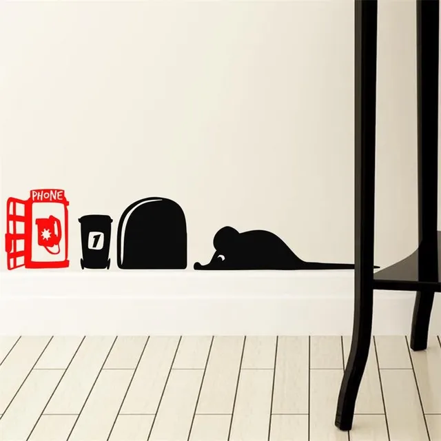 Online Funny Cute Cartoon Black Mouse Hole Red Phone Booth Funny Cute Cartoon Black Mouse Hole Red Phone Booth Wall Sticker Home Decor Children S Room Vinyl Removable