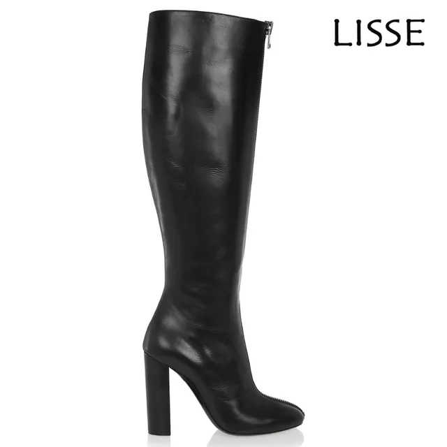 Special Price Fashion Women Round Toe Knee High Boots Chunky Heel Shoes Zipper Big Size 15 16 17 Winter Dress Knee Boots