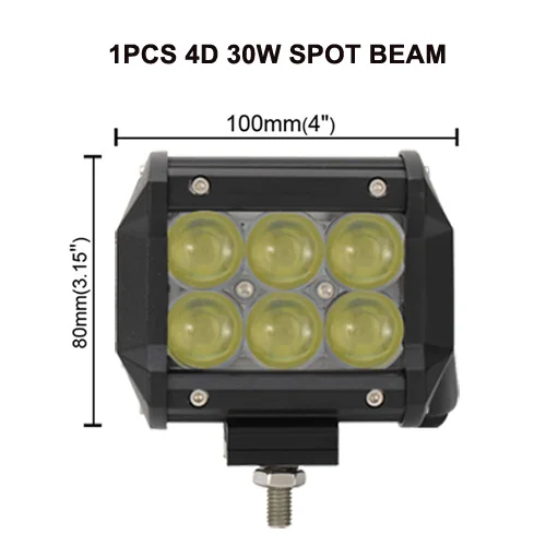 4 ''30 Вт 60 Вт 12 дюймов 120 Вт 4D светодиодный светильник для автомобиля противотуманная фара для внедорожников 4X4 4WD лодка комбинированная водительская Рабочая фара Автоматическая 12В - Цвет: 1X 30W Spot Beam