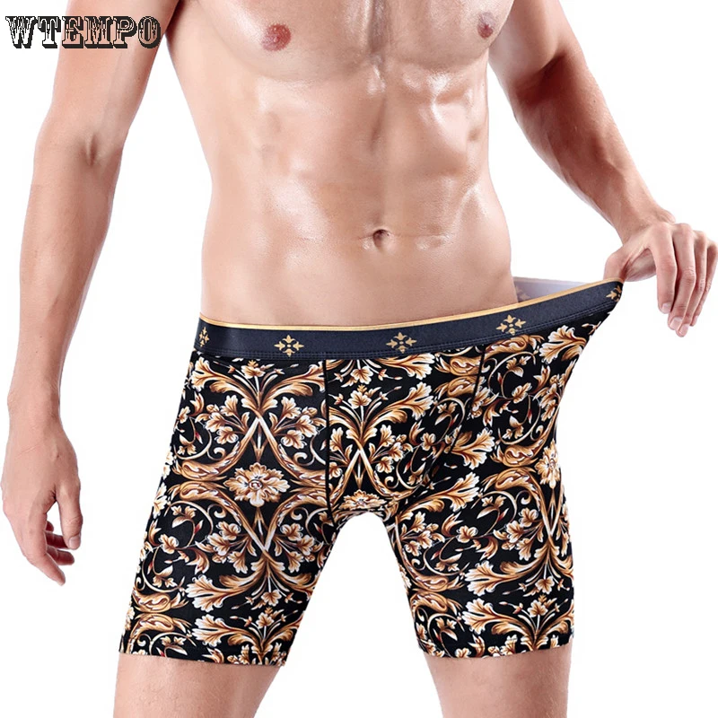 

New Brand Men's Underwear Printed Cotton Long Boxers Homme Slip Panties Breathable Men's Underpants Plus Size Hombre Boxershorts