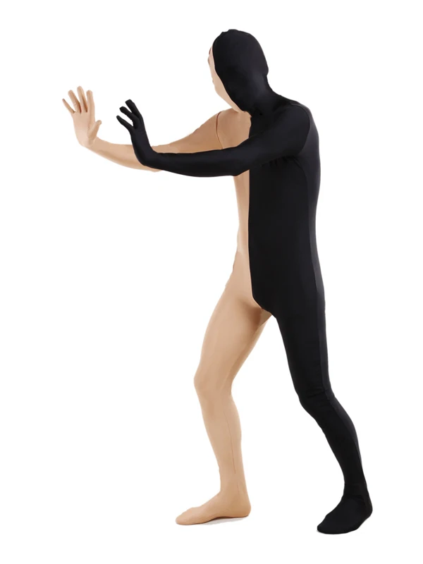 Lycra Spandex Black and Flesh-colored Split Zentai Suit