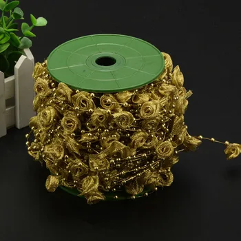 

30 meters/roll 2cm Rose 4mm Silver Gold Plating Artificial Pearl Beads Chain Bride Girl Garland Bouquet Wedding Party Decoration