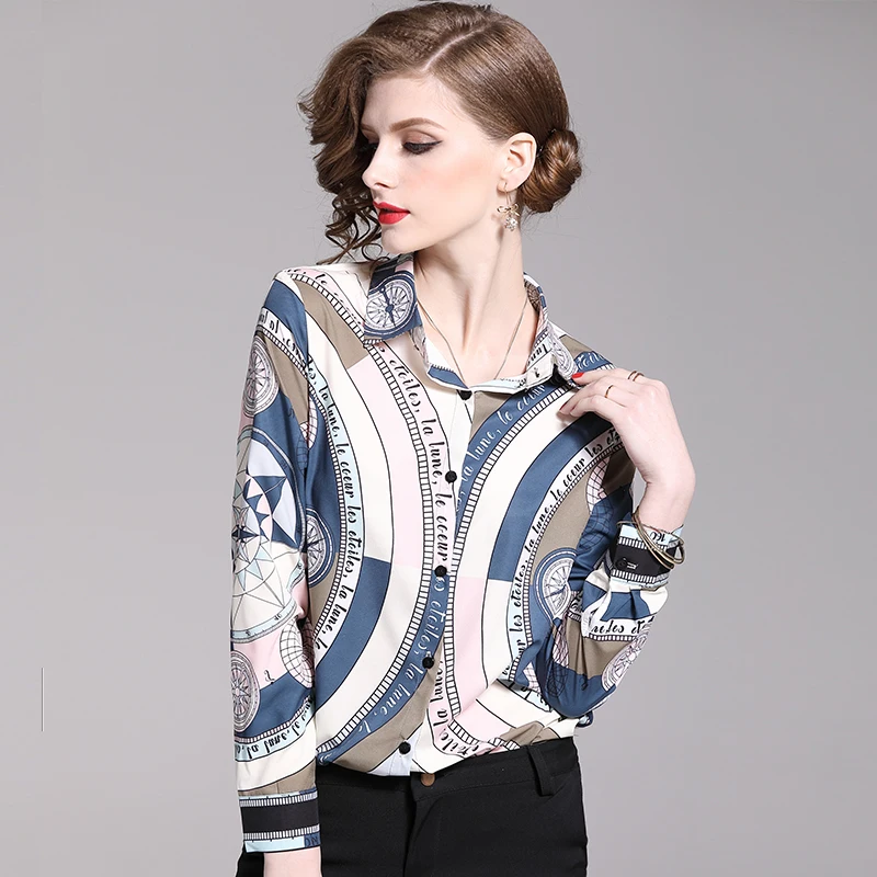 

2019 autumn New Fashion women loose blouses poplin Moto&Biker tiger print long sleeve Turn-down collar shirt white tops