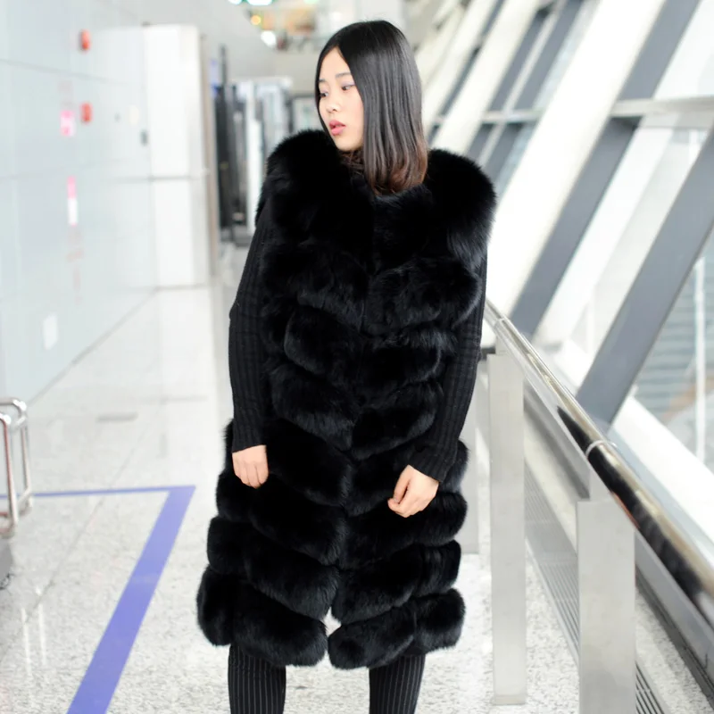 Femmes Outwear Renard De Réel Fourrure Cx 01 Long 2018 g b Mode Noir Manteau Gilet Iw8qOBZ