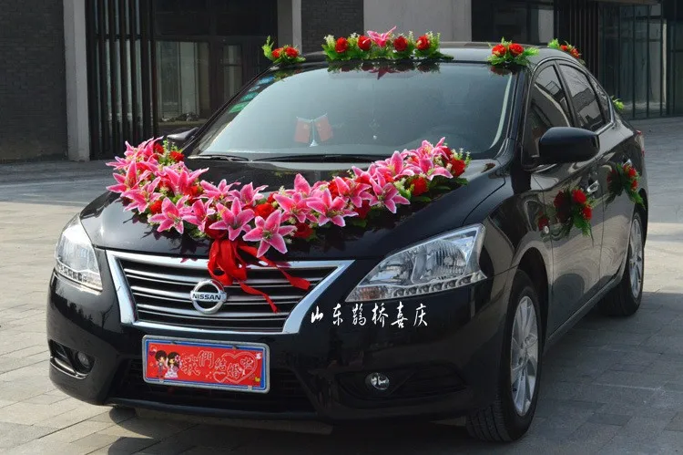 Hot Sale Artificial Lily Rose Flowers Wedding Car Decoration Set
