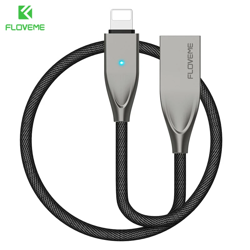 FLOVEME USB кабель с автоматическим отключением для iPhone 11 Pro Max Plus 5 В/2,1 а светодиодный кабель для быстрой зарядки и синхронизации данных для телефонов Apple - Цвет: Pure Black