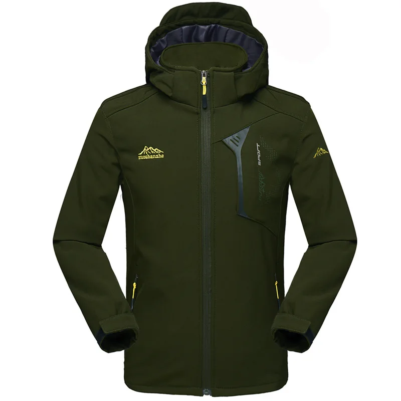 5XL Для Мужчин's Водонепроницаемый ветровка Soft Shell Jacket Демисезонный ветрозащитные пальто с капюшоном верхняя одежда походная куртка - Цвет: Армейский зеленый