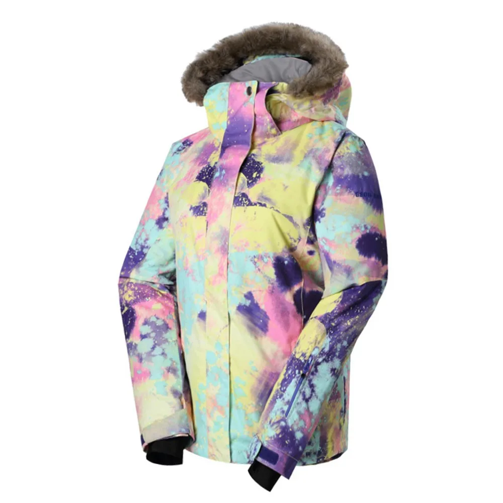 GSOU Снежная брендовая лыжная куртка, лыжный костюм, Женская водонепроницаемая сноубордическая теплая куртка с меховым капюшоном, зимняя верхняя одежда, лыжная куртка