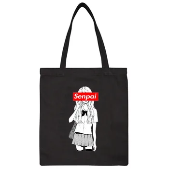

Korean Style Women Bag Harajuku Senpai Girl Print Bags Female One Shoulder Bad Ladies Handbags Black Shopping Bags