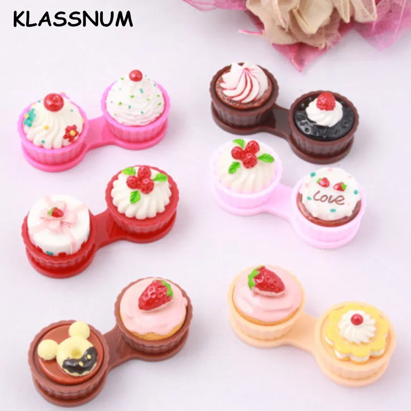 

Cartoon Cute Cream Cake Glasses Double Contact Lenses Box Contact Lens Case For Eyes Care Kit Holder Container Gift 6 color