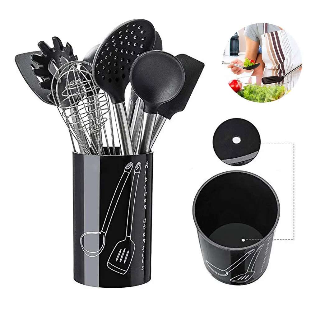 

A set of 9 pieces High Quality Silicone Cookware Utensils Set & Non Stick Silicone Tips For Pots and Pans, Kitchen Utensils