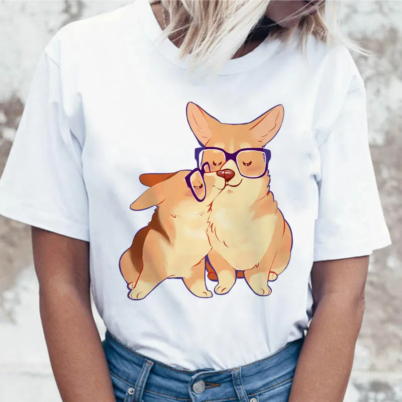 

Corgi Smooch t shirt women tshirt t-shirt top harajuku clothing funny tees for korean graphic ulzzang female