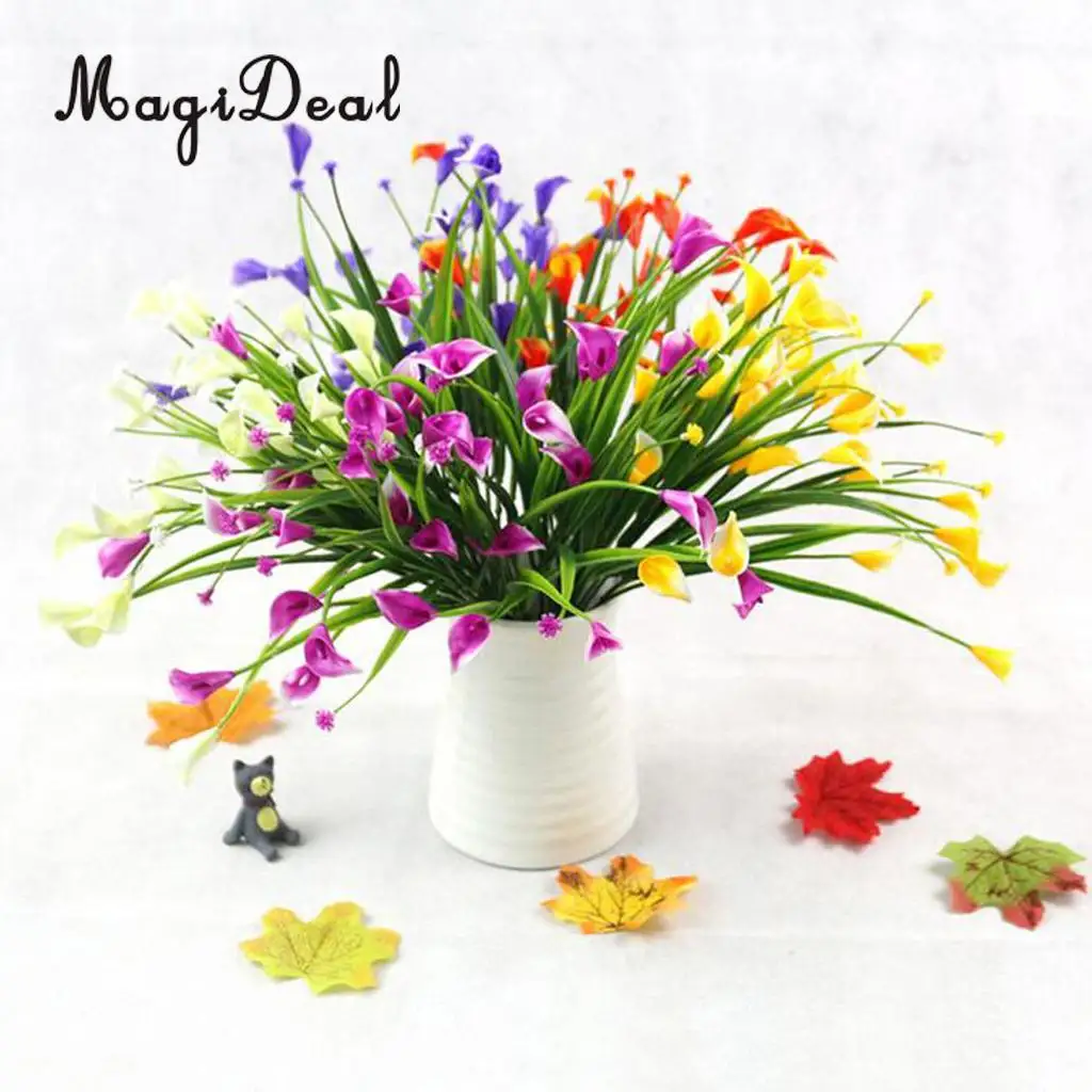 4pcs Artificial Shrubs Calla Lily Plastic Greenery Plants Flower Arrangement for Home Kitchen Dining Room Hanging Decor