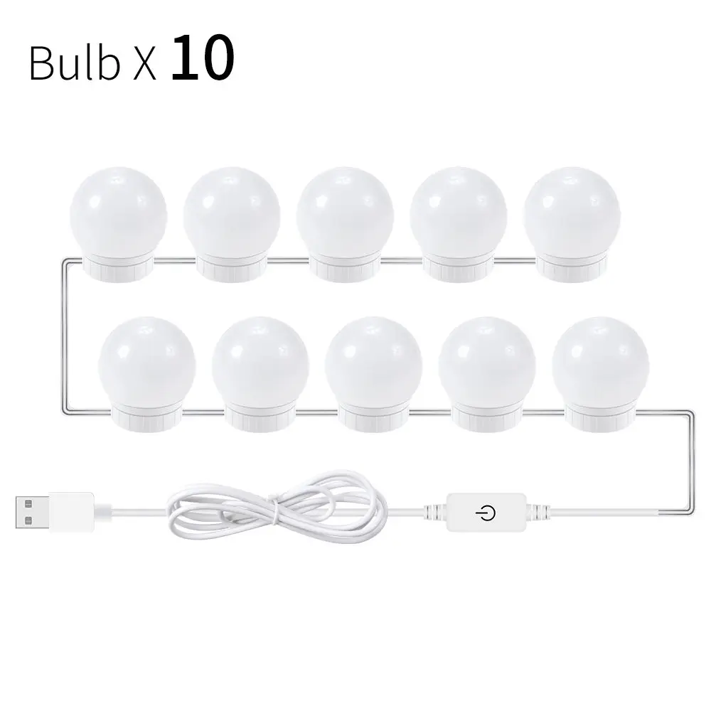 10 Bulbs White Зеркальный туалетный светильник светодиодный USB настенный светильник 12 В бесступенчатая диммируемая 2 6 10 14 макияж туалетный столик светодиодный светильник ing красота зеркальная лампа - Цвет абажура: 10 Bulbs White