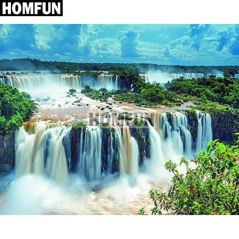 

HOMFUN Full Square/Round Drill 5D DIY Diamond Painting "Forest waterfall" Embroidery Cross Stitch 5D Home Decor Gift A02201