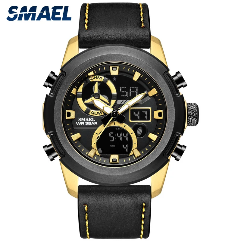 SMAEL 2019 мужские s Wathces лучший бренд класса люкс военные кожаные Наручные часы повседневные спортивные часы для мужчин хронограф кварцевые