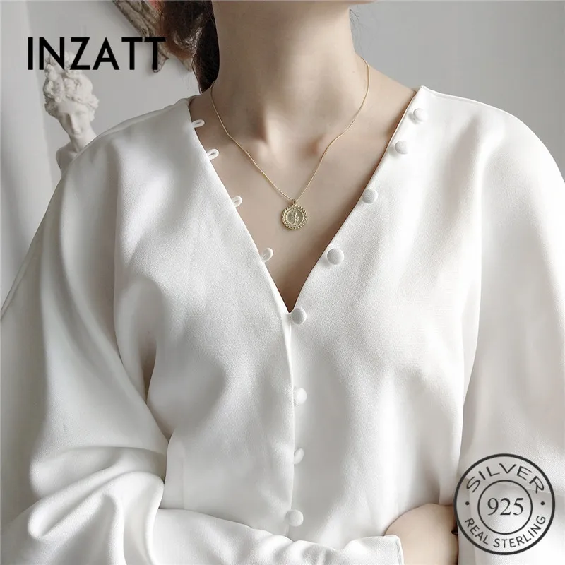 INZATT Romantic Gold Color Disc Rose Flower Pendant Necklace Real 925 Sterling Silver For Women Party Fine Jewelry Cute gifts | Украшения и