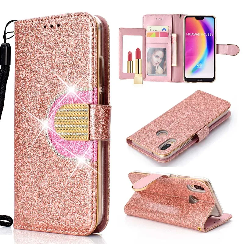 Чехол Кошелек KEFO Bling с блестками для Huawei P20 Pro P10 P8 Lite 2017 откидной зеркальный чехол