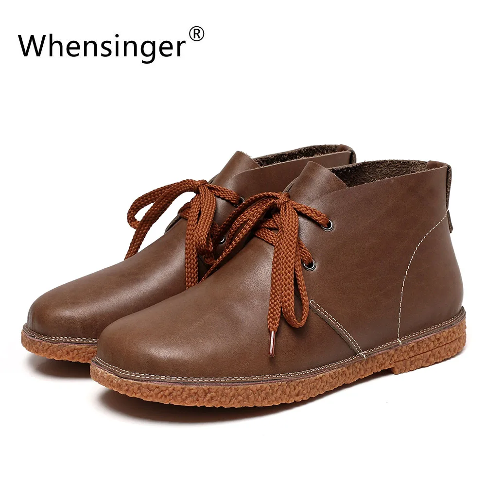 

Whensinger - 2018 New Women Genuine Leather Boots Solid Lace-Up Design Shoes Y1785