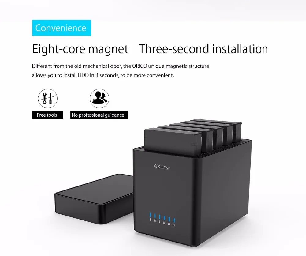 Док-станция ORICO 5 Bay с магнитным разъемом 3,5 дюйма USB3.0 HDD, поддержка 50 ТБ, Макс., 5 Гбит/с, корпус UASP для жесткого диска,, корпус для жесткого диска 12 В