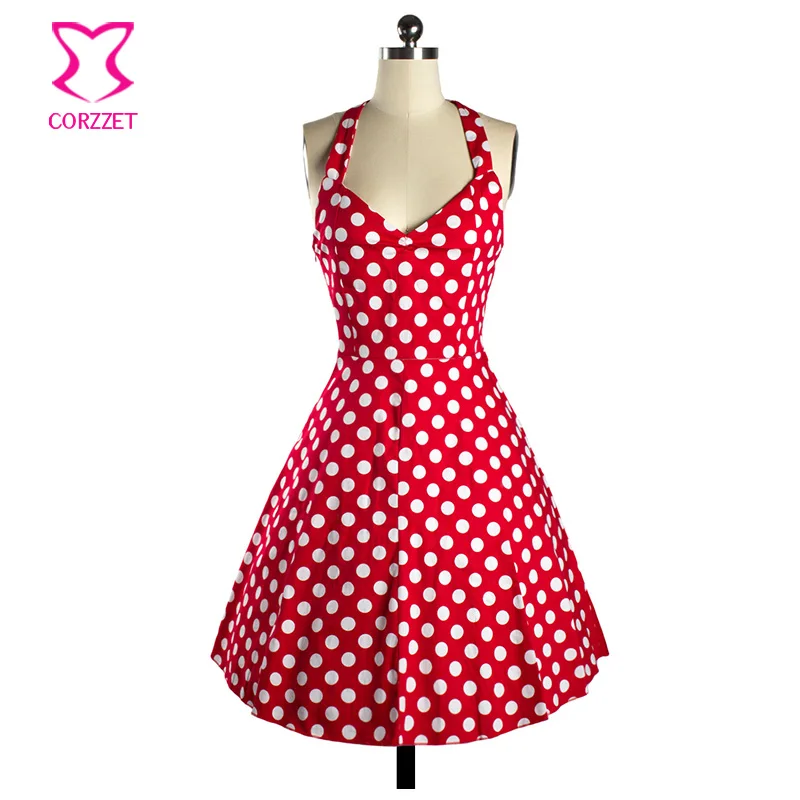 red polka dot halter dress