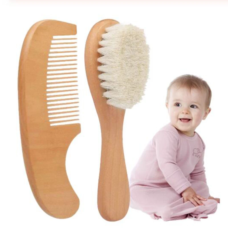 Newborn Baby Natural Wool Baby Wooden Brush Comb Newborn Hair Brush Infant Head Massager Portable Baby Comb Hair Bath Brush Comb