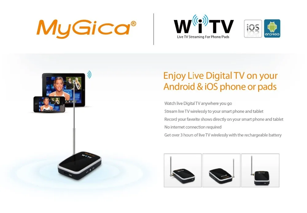 ТВ-Тюнер Для IOS Android-Geniatech Mygica WiFi-Часы Live Freeview.