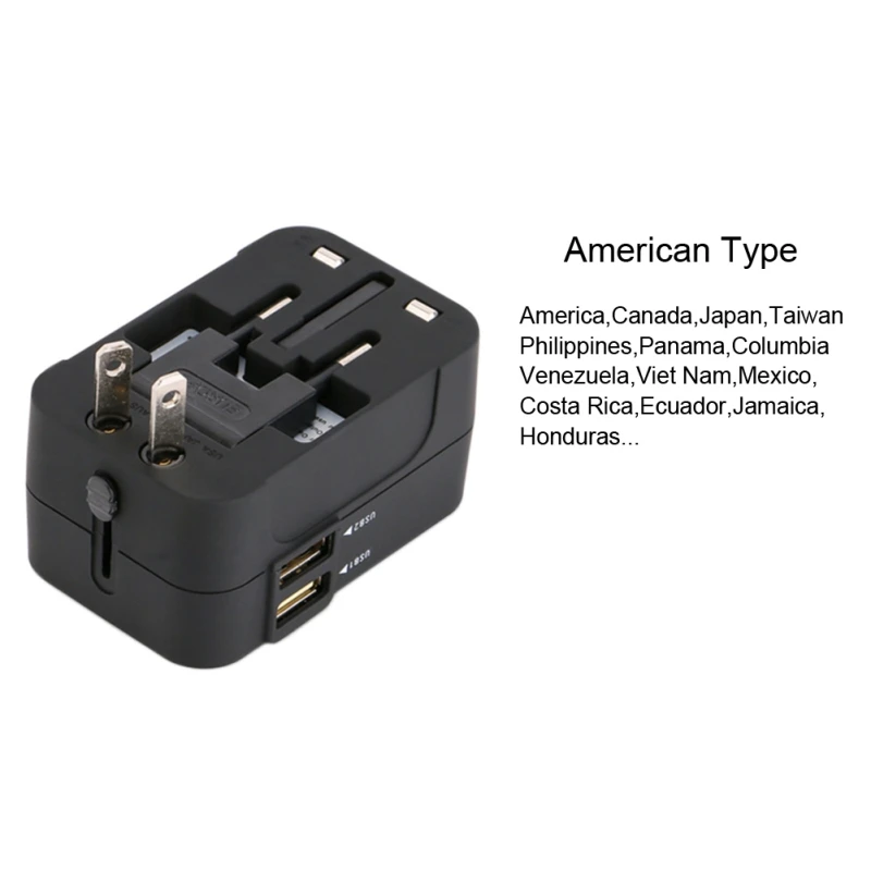 Универсальный международный переходник 2 USB порта World Travel AC зарядное устройство адаптер конвертер штекер