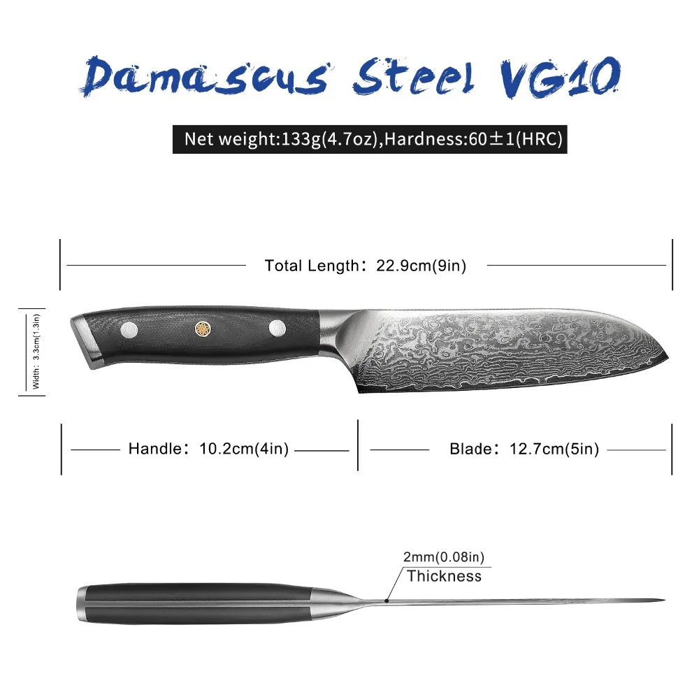 SUNNECKO " нож сантоку из дамасской стали японский VG10 Сталь острое лезвие Кухня ножи шлифования G10 ручка нож для нарезания резьбовой головкой, режущий инструмент