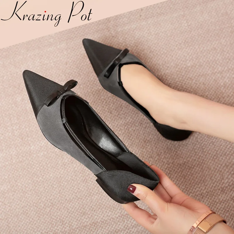 

2019 superstar kid suede butterfly-knot women pumps mixed colors pointed toe office lady shallow brand party spring shoes LD7