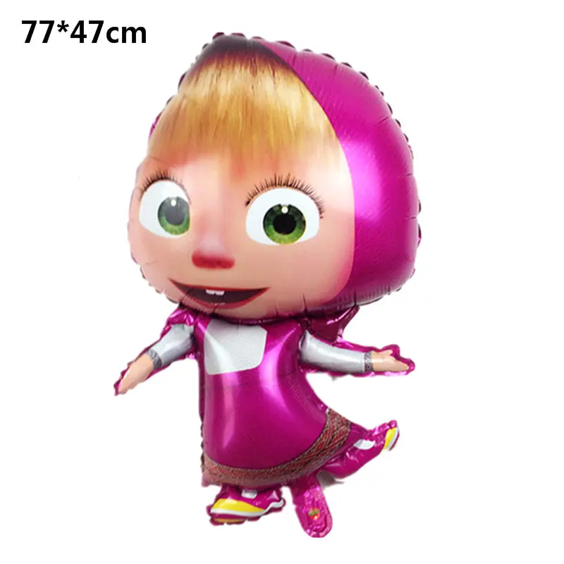 47*77CM Masha And Bear Birthday Party Foil Balloons 3D Baby Shark Party Kids Birthday Party Balloon DFlag Straw Party Supplies