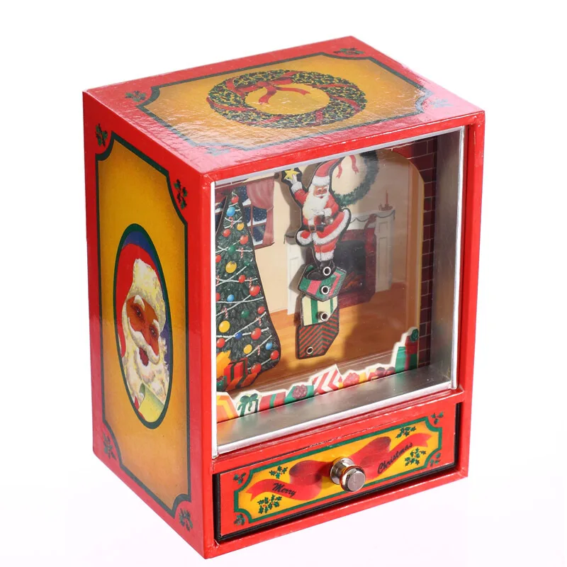 Santa Claus wooden clockwork music box with drawer resin red crafts Christmas gifts and can dance | Игрушки и хобби