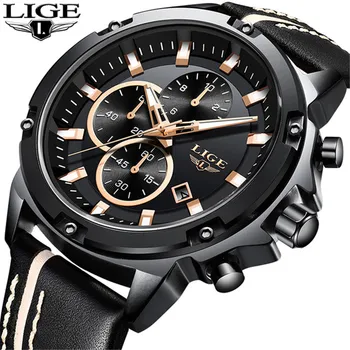 

Men Watch LIGE 2020 New Top Luxury Chronograph Male Wristwatch Business Sports Quartz Leather Waterproof Clock Relogio Masculino