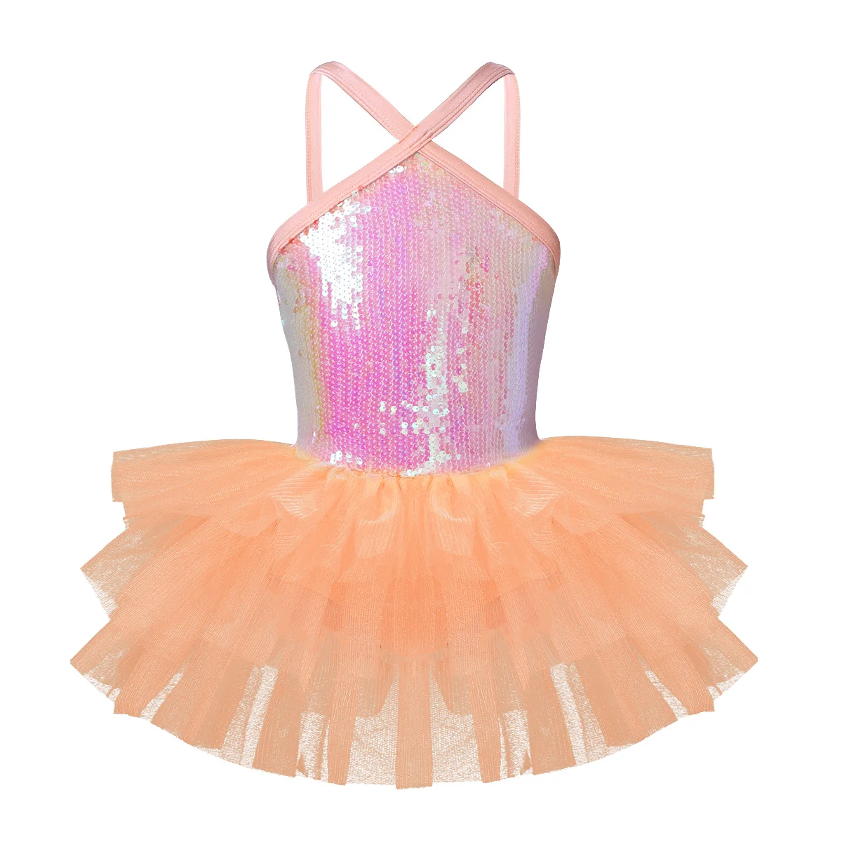 IIXPIN/детское балетное платье-пачка для девочек Одежда для танцев балетное платье-пачка без рукавов с лямкой на шее, с блестками, для балета, гимнастики, трико - Цвет: Orange