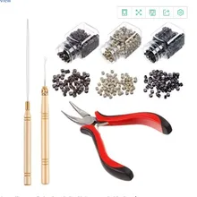 Горячее предложение! Распродажа! 1 набор, 3 бутылки, 1500 шт., 5 мм, микро-звенья/бусины+ 2 иглы+ 1 шт., плоскогубцы с 3 отверстиями, набор инструментов для наращивания волос